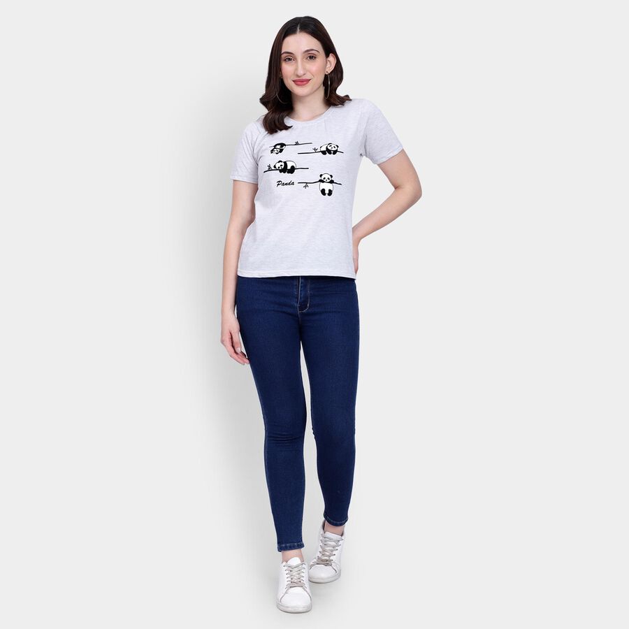 Ladies' Round Neck T-Shirt , मिश्रित हल्का ग्रे, large image number null