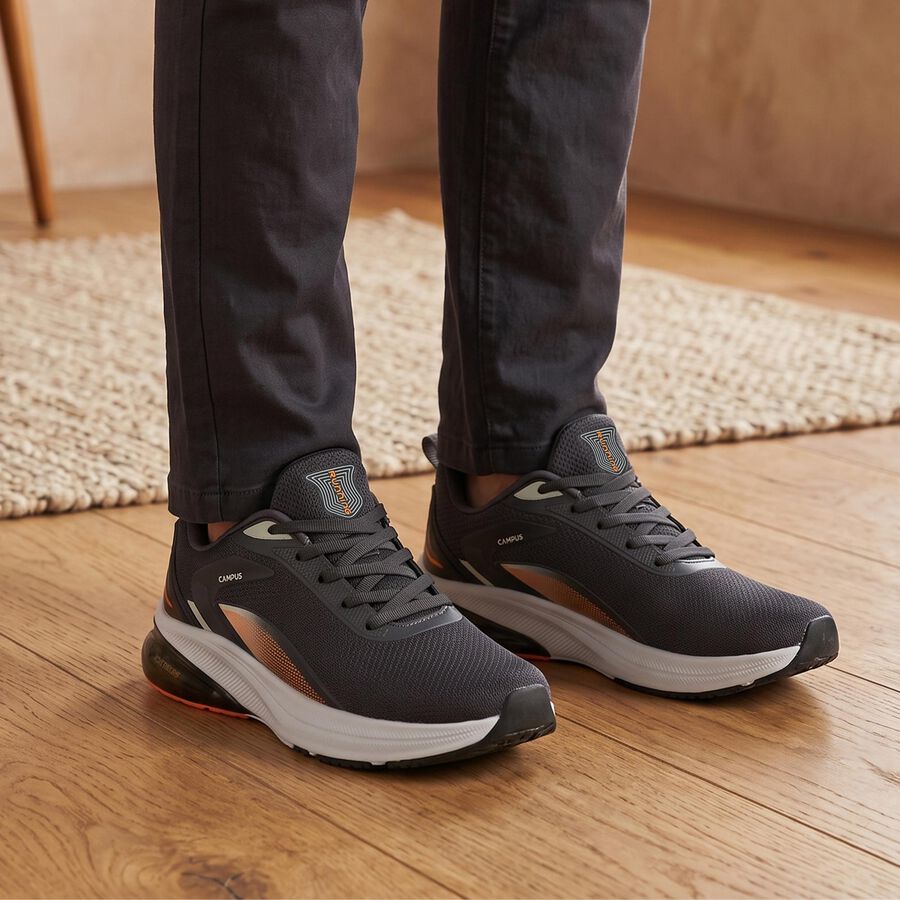 Men's Grey Lace-Up Sneakers, Grey, large