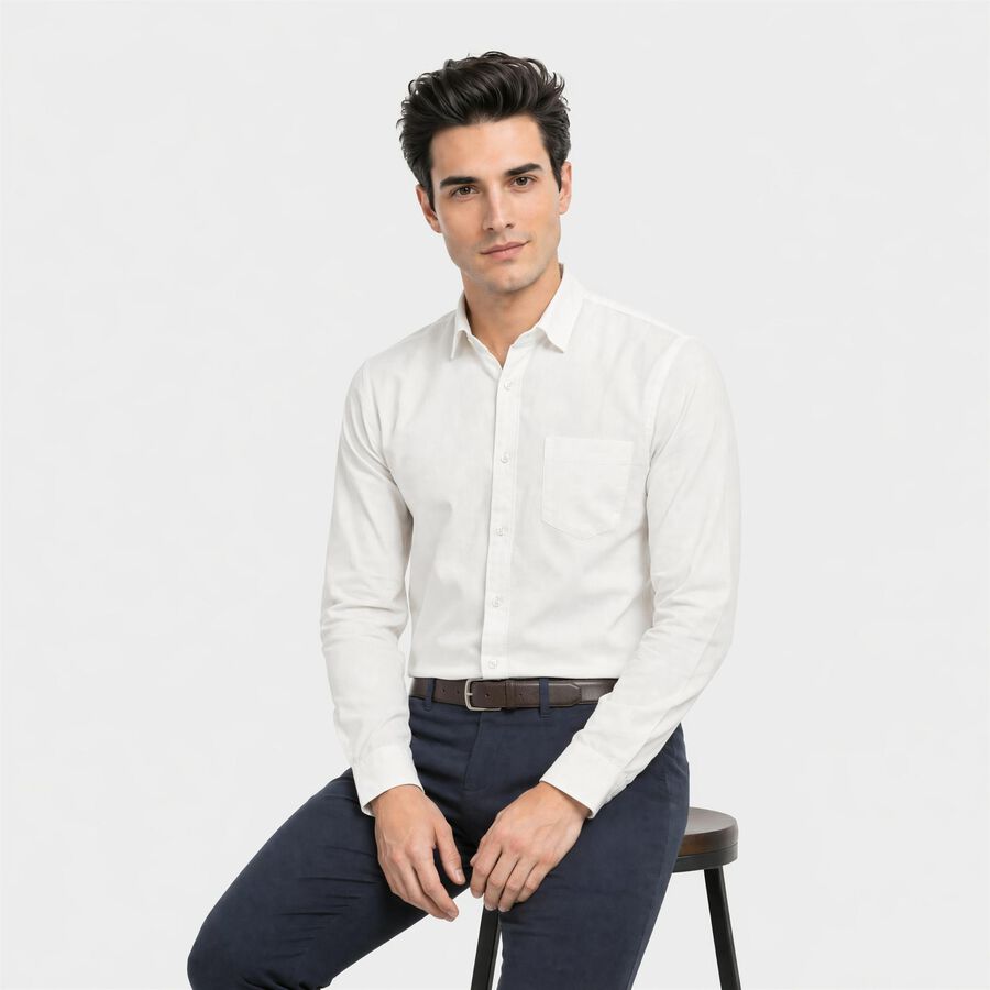 Men's White Formal Shirt, White, large