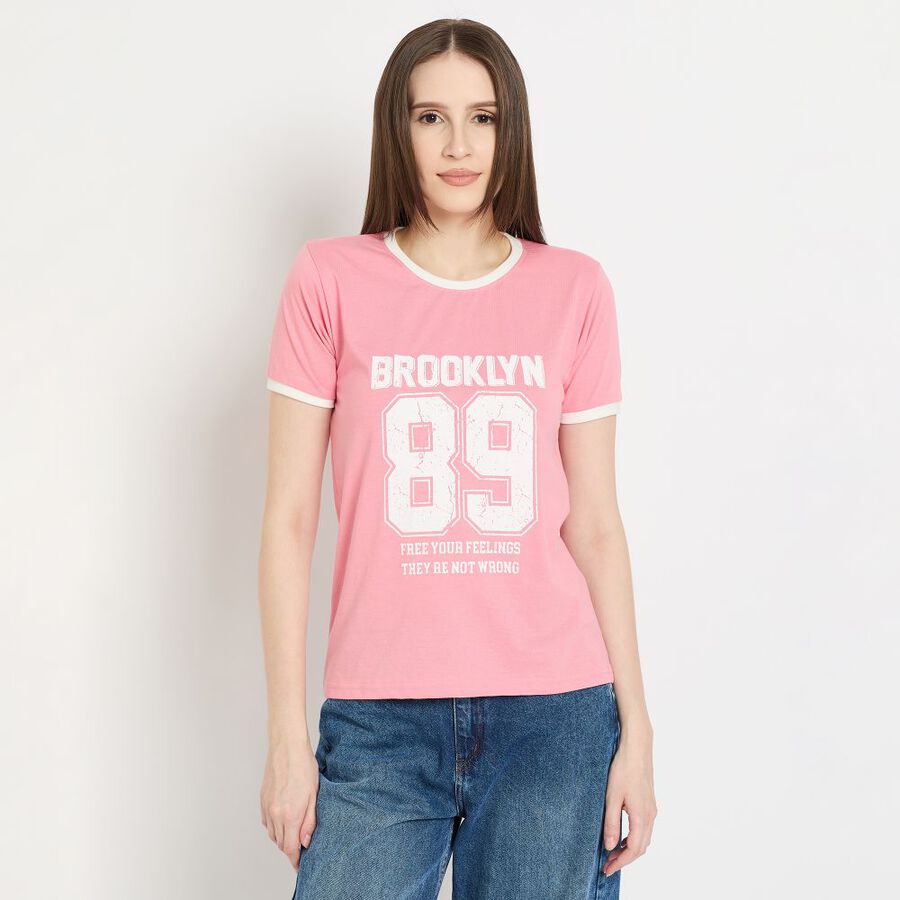 Ladies' Round Neck T-Shirt, हल्का गुलाबी, large image number null