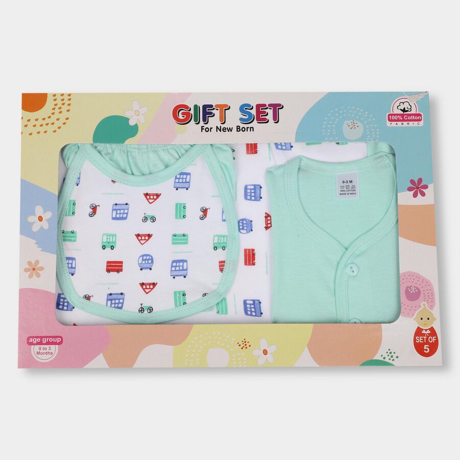 Infants' Cotton Gift Set 5 Pc&nbsp;Gift&nbsp;Set&nbsp;(Top, Shorts, Sheet, Cap, Bib), Light Green, large