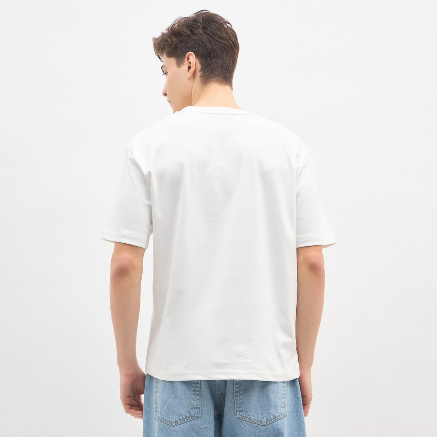 Men's Off White Round Neck Casual T-Shirt, Off White, large