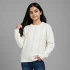 Girls Off White Crew Neck Casual Pullover, Off White, small image number null