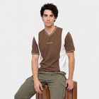 Men's Khaki V-Neck Regular T-Shirt, Khaki, small