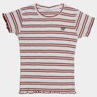 Girls Red Cotton Round Neck Casual T-Shirt, Red, small