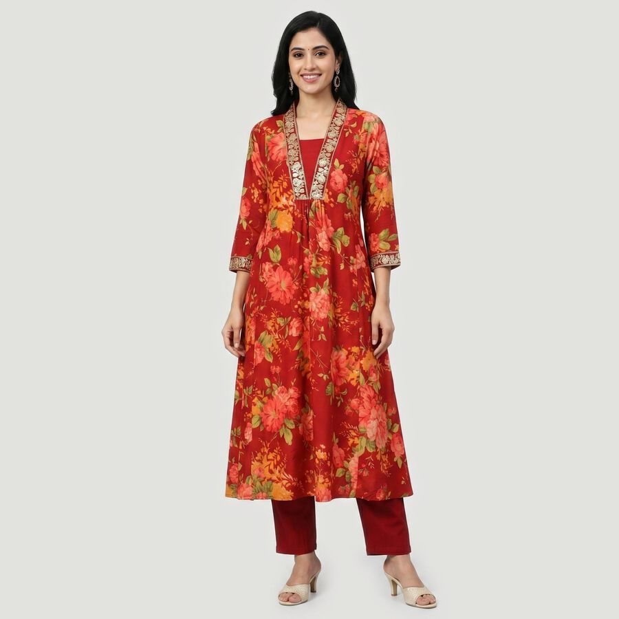 Women's Maroon Ethnic Set, Maroon, large