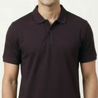 Men's Wine Cotton Polo Neck Casual T-Shirt, वाइन, small
