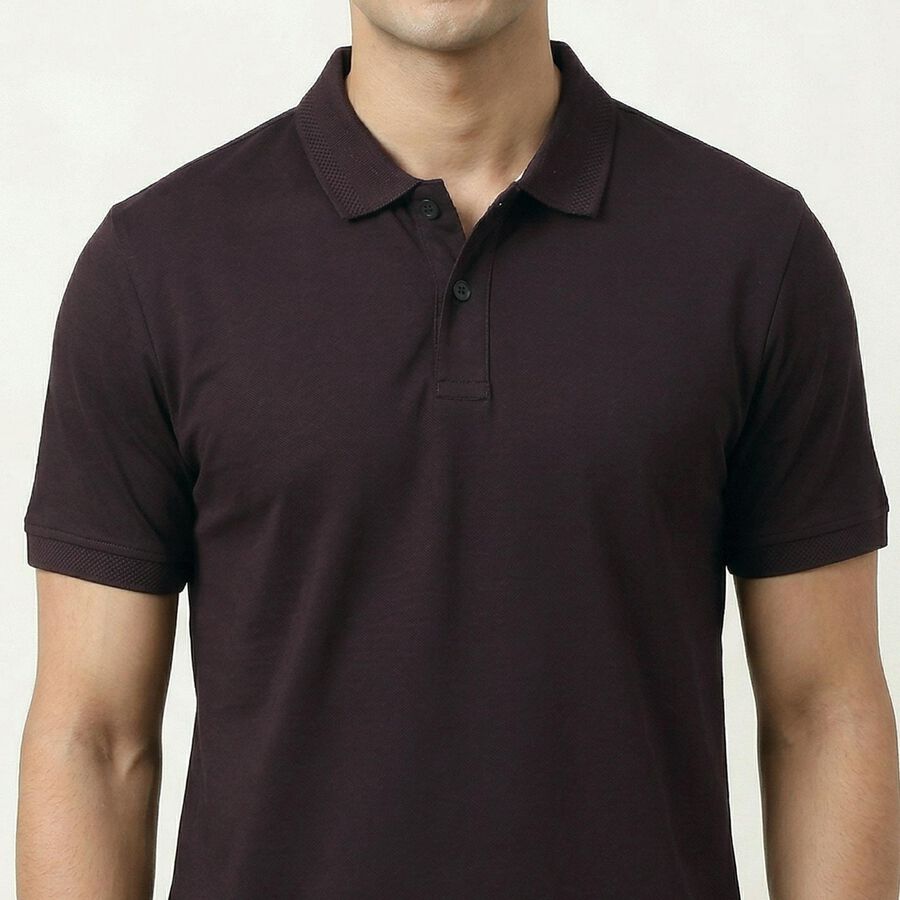 Men's Wine Cotton Polo Neck Casual T-Shirt, वाइन, large