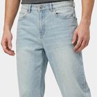 Men's Light Blue Straight Fit Light Wash Jeans, हल्का नीला, small