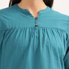 Women's Deep Midnight Blue Cotton Round Neck Floral Printed Kurti, Mid Blue, small