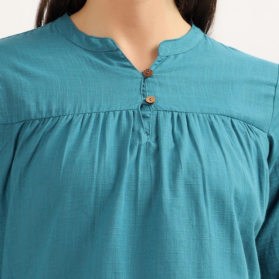 Women's Deep Midnight Blue Cotton Round Neck Floral Printed Kurti, Mid Blue, large