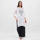 Women's White Round Neck Embroidered Kurta, ऑफ व्हाइट, small image number null