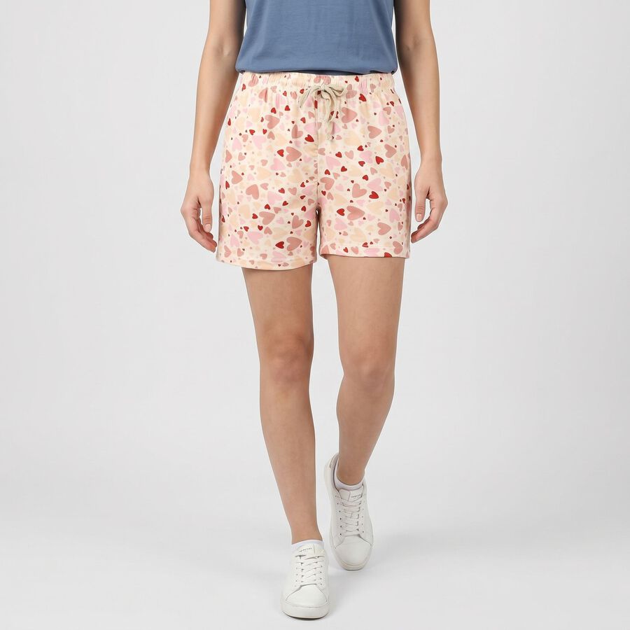 Women's White Regular Fit Heart Print Shorts, White, large