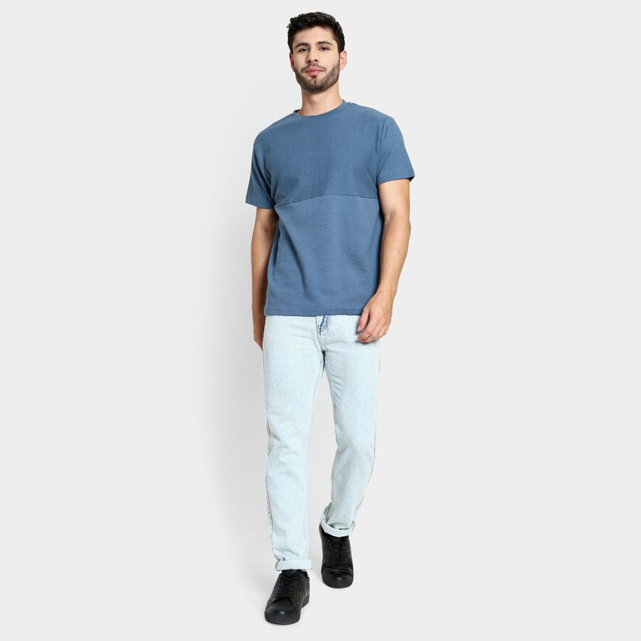 Men's Round Neck Half Sleeves T-Shirt , मध्यम नीला, large image number null