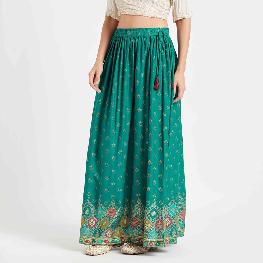 Printed Lehenga Skirt, Teal Blue, large image number null