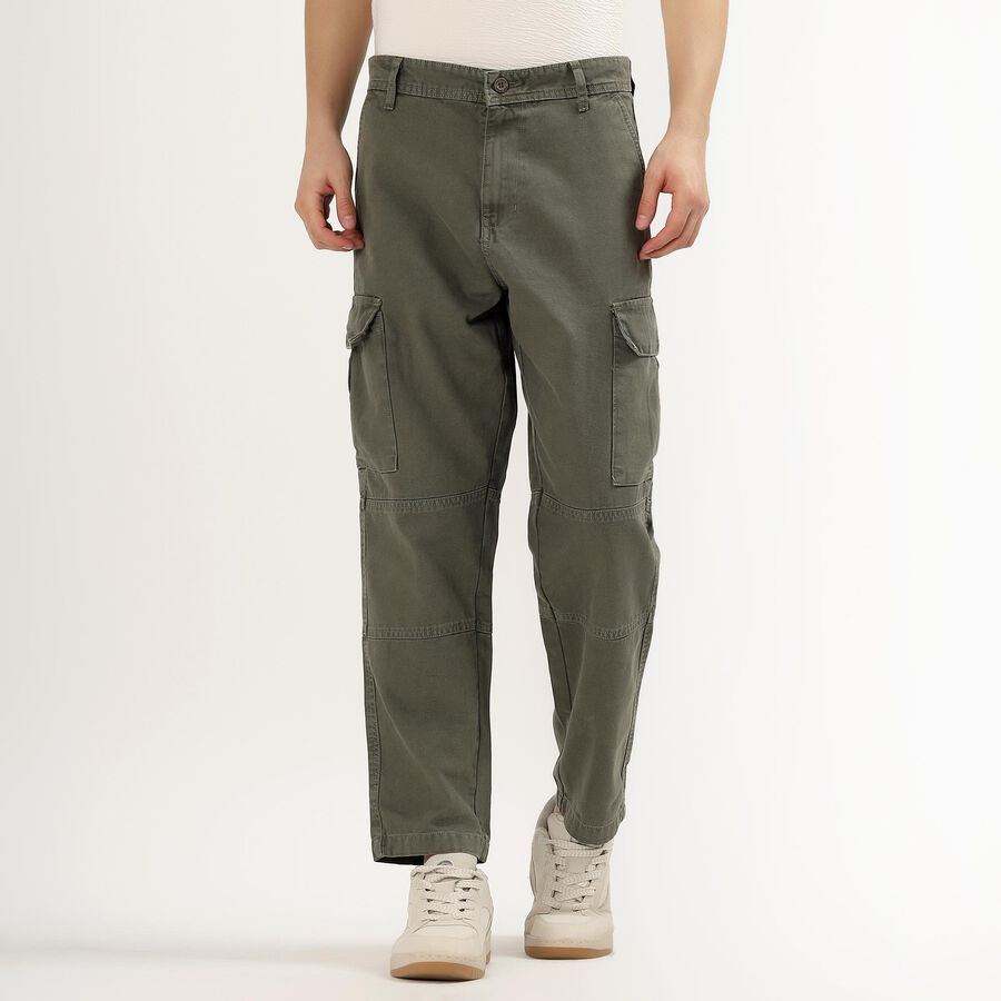 Men's 100% Cotton Slim Fit Casual Trousers, ओलिव, large image number null