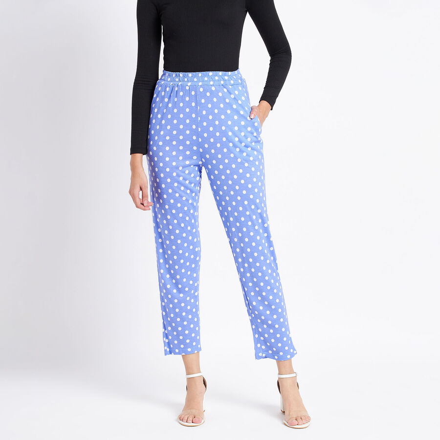 Printed Mid Rise Trousers, Light Blue, large image number null