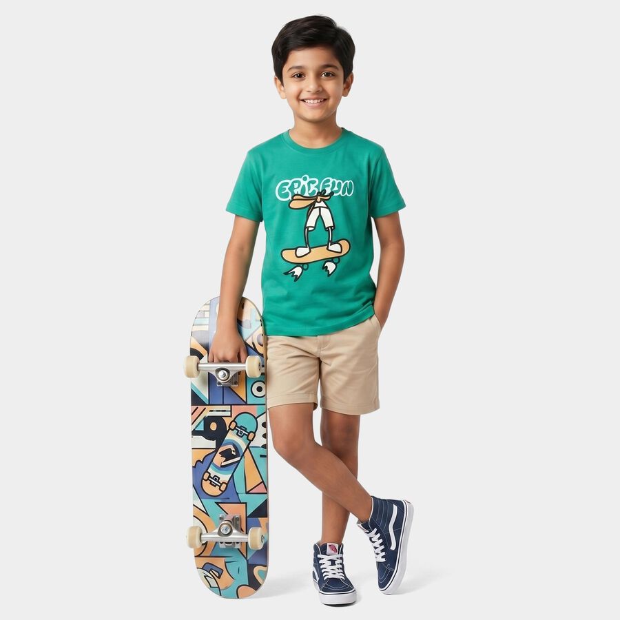 Boys Green Crew Neck Regular Boys T-Shirt, Dark Green, large