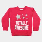 Girls' Fuchsia Round Neck Pullover Sweatshirt, Fuchsia, small