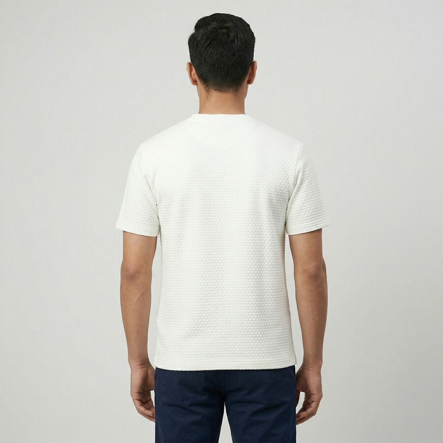 Men's White Round Neck Casual T-Shirt, White, large