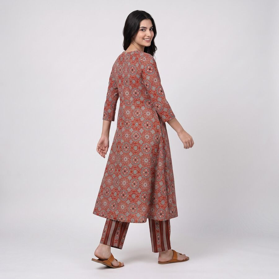 Women's Wine Notch Neck Printed Flared Kurta, Wine, large