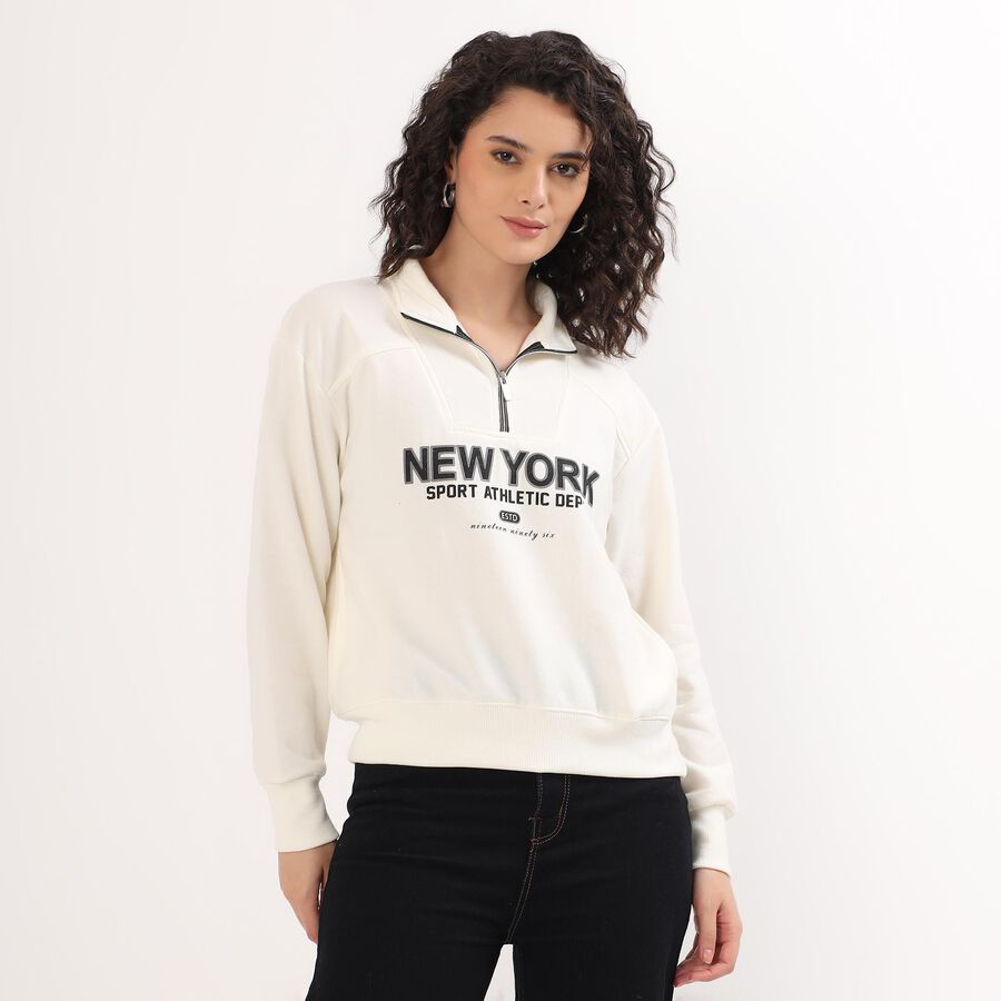 Women's Off-White High Neck Casual Sweatshirt, Off White, large image number null