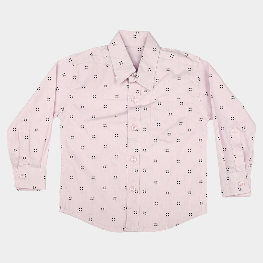Boys Pink Cotton Long Sleeve Collar Shirt, Pink, large