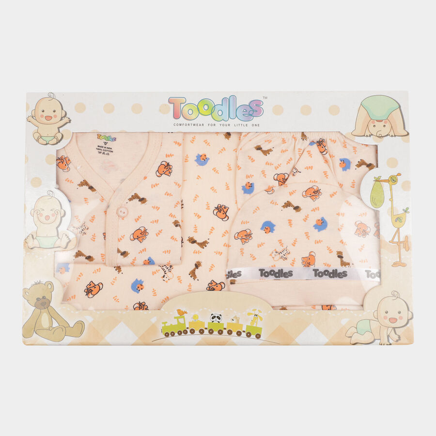 Infants Printed Cotton Baby Gift Set, Peach, large image number null