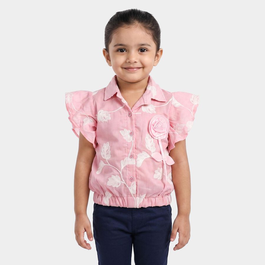 Girls Pink Collar Neck Regular Printed T-Shirt, हल्का गुलाबी, large