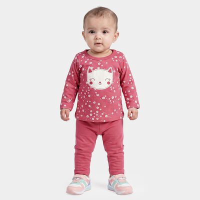 Infants Purple Cotton Round Neck Lounge Set Hipster Set
