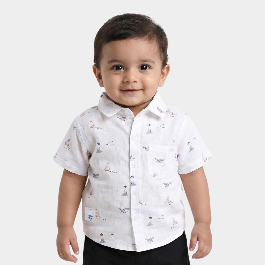 Infants Beige Cotton Half Sleeve Classic Collar Casual Shirt, Beige, large
