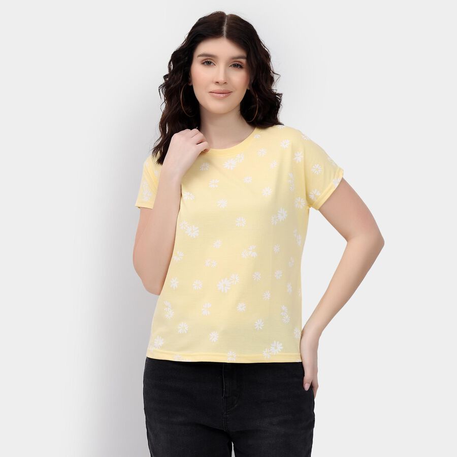 Ladies' Round Neck T-Shirt, Yellow, large