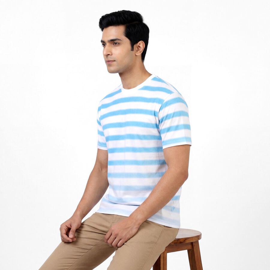 Men's Light Blue Cotton Round Neck Casual T-Shirt, Light Blue, large