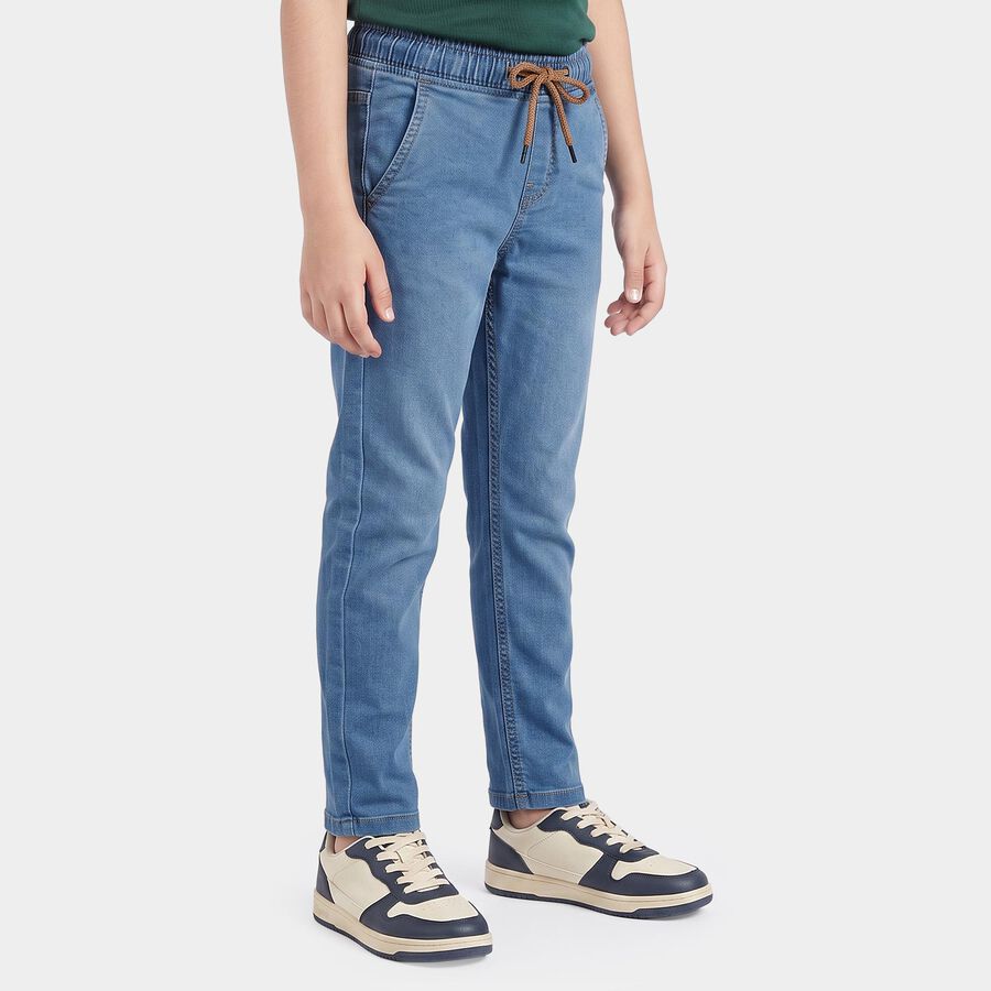 Boys Light Blue Drawstring Waist Jeans, मध्यम नीला, large