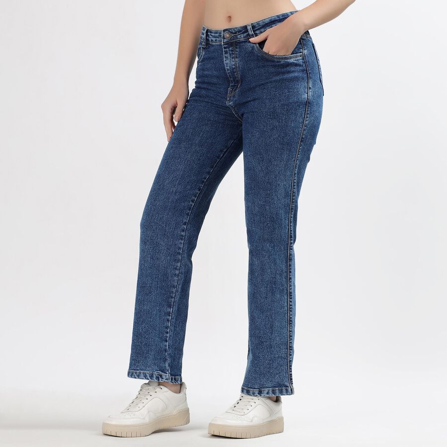 Women's Stonewashed Blue Straight Fit High-Rise Jeans, मध्यम नीला, large