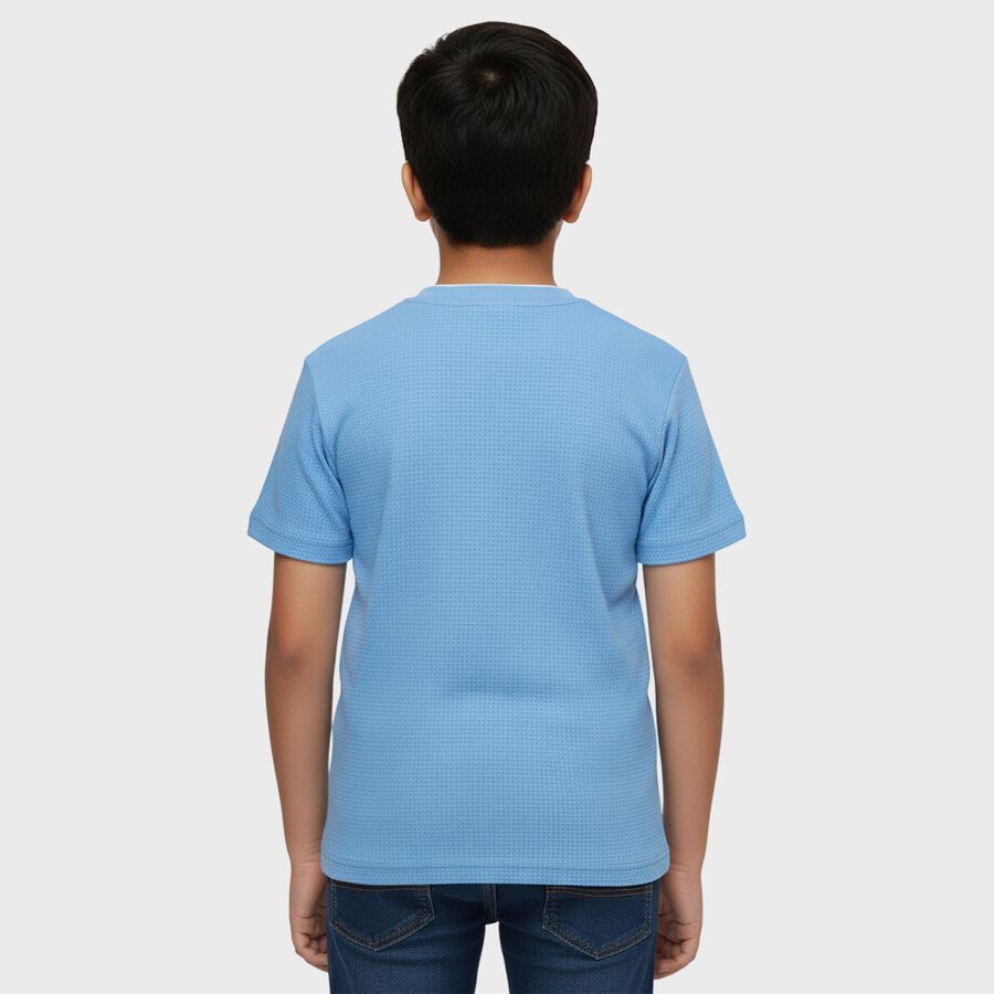 Boys Midnight Blue Cotton Round Neck Casual Half Sleeve T-Shirt, Mid Blue, large