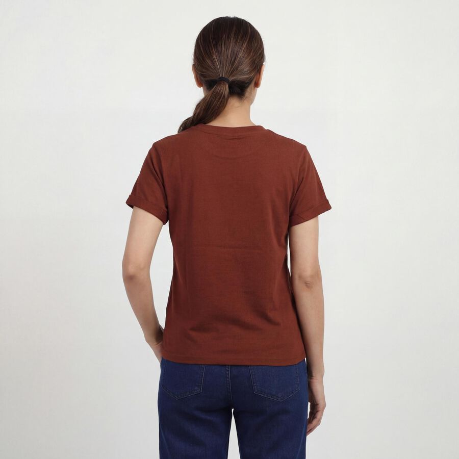 Women's Rust Round Neck Casual T-Shirt, रस्ट, large