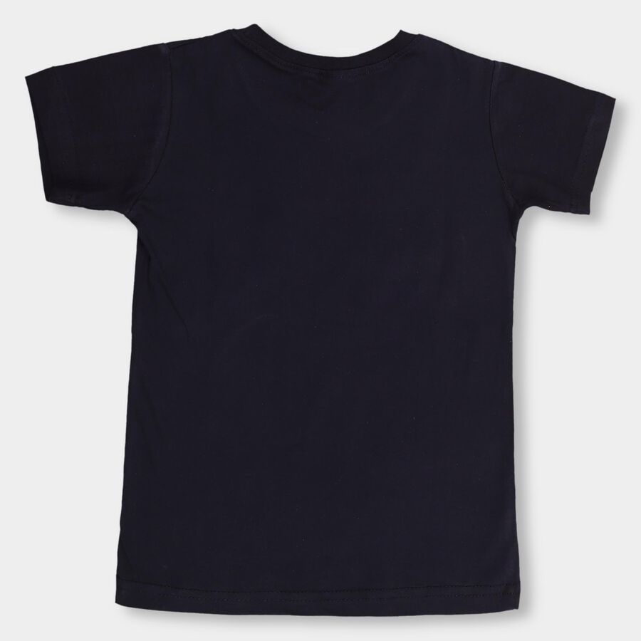 Boys' Navy Blue Cotton Round Neck Printed T-Shirt, Navy Blue, large image number null