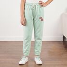 Girls Mint Green Jogger Fit Typographic Printed Winter Pyjama, हल्का हरा, small
