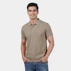 Men's Beige Cotton Polo Neck Classic T-Shirt, Beige, small