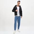 Men's Jet Black Hooded Casual Jacket, काला, small image number null