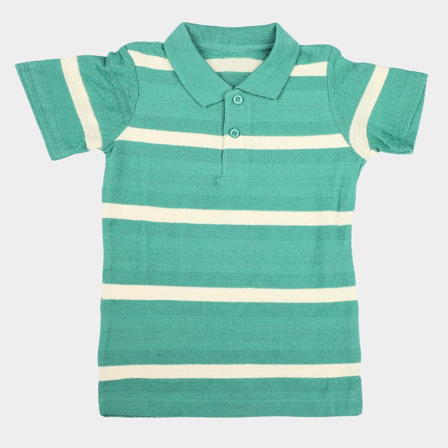 Boys Green Polo Neck Casual T-Shirt, हल्का हरा, large