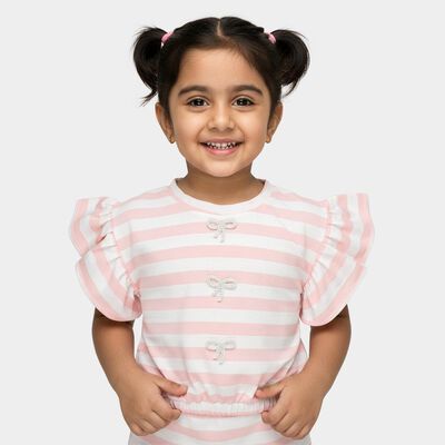 Girls Pink Round Neck Casual T-Shirt