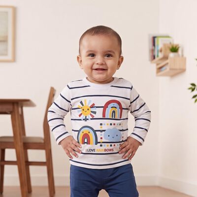 Infants' White Cotton Round Neck Regular T-Shirt