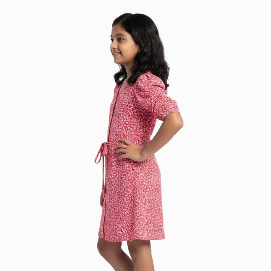 Girls Bright Floral Sleeveless Casual Dress, गुलाबी, large