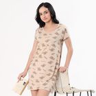Women's Beige Round Neck Casual Nighty, गहरा पीला, small