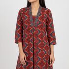 Women's Maroon V-Neck Printed Kurta, Maroon, small