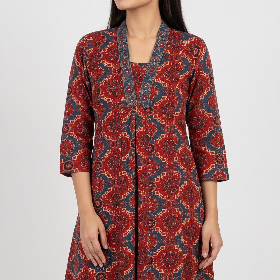 Women's Maroon V-Neck Printed Kurta, Maroon, large