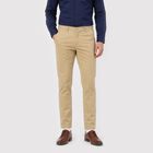 Men's Beige Slim Fit Flat-Front Chino Trousers, गहरा पीला, small