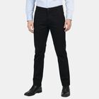 Men's Black Slim Fit Flat-Front Casual Trousers, Black, small